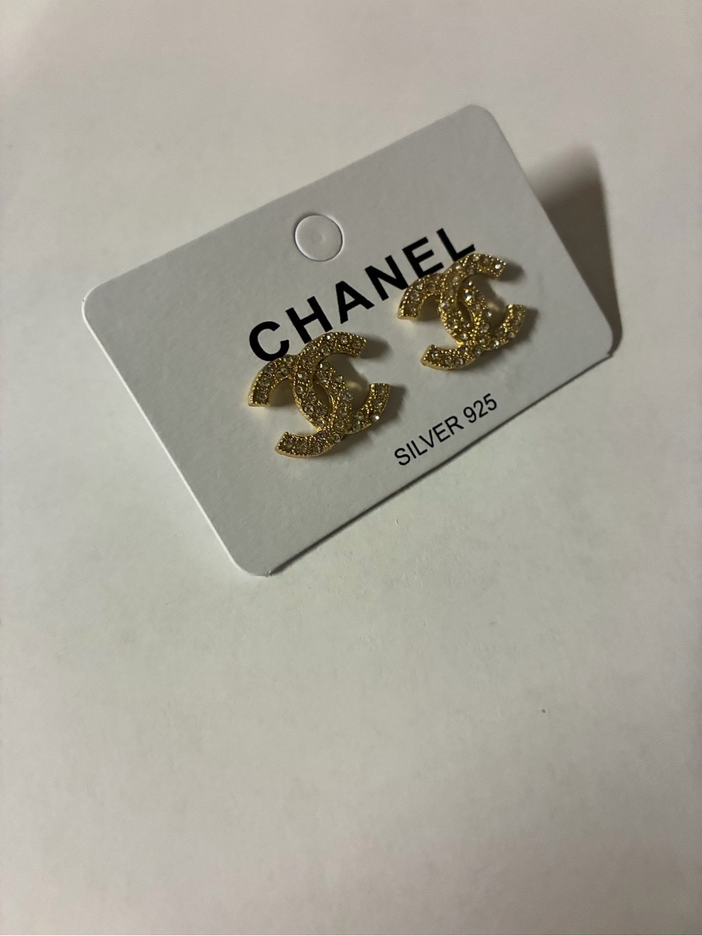 18K Gold Plated Rhinestone Double C Stud Earrings | Silver 925 - Picture 2 of 3